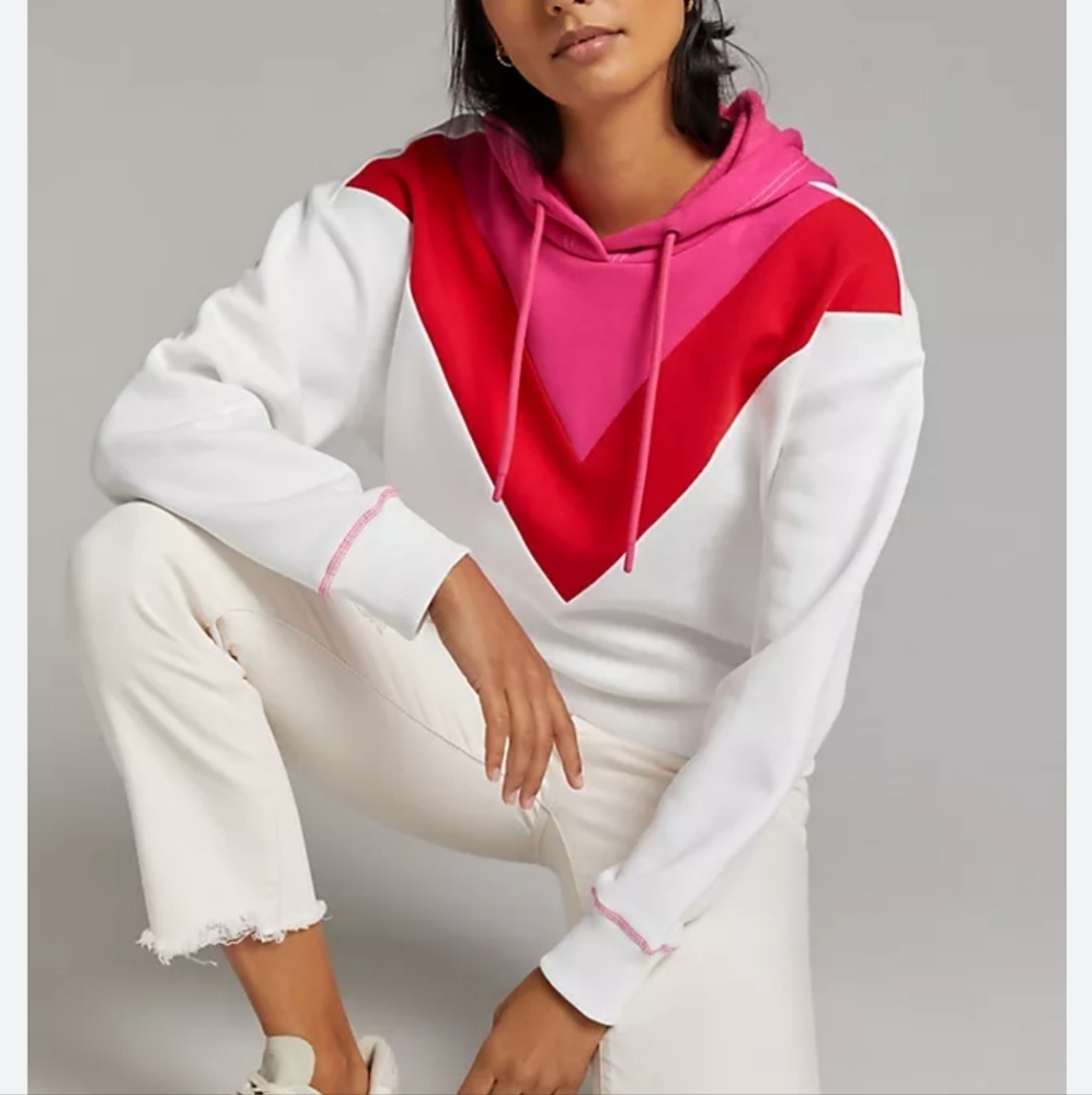 Maeve by Anthropologie Red and Pink Chevron Hoodie
